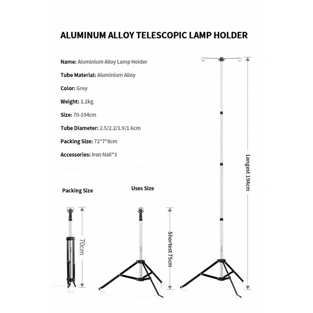 Naturehike đồ cắm trại campoutvn giá treo đèn 3 chân du lịch dã ngoại 1m94 gọn A113