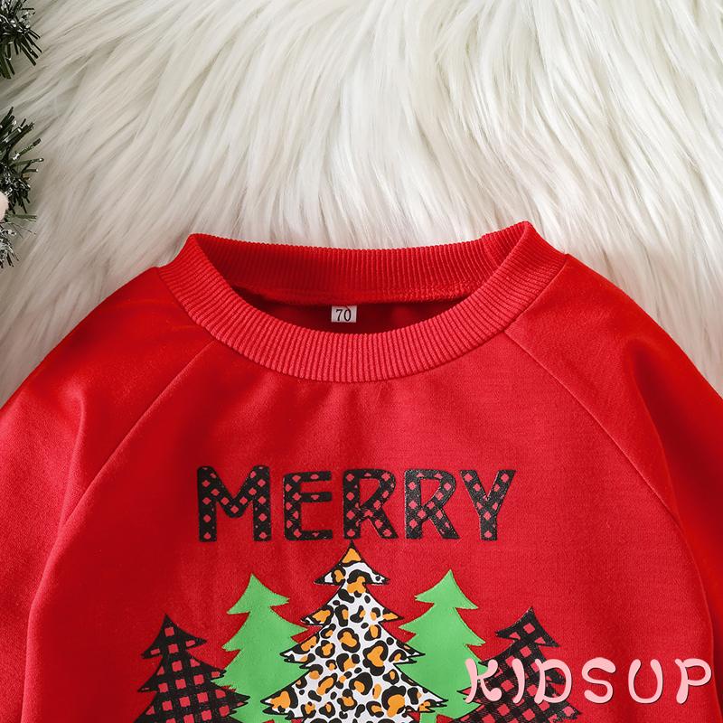 Kidsup1-bộ Áo Liền Quần Tay Dài Cổ Tròn In Hình Ông Già Noel / Cây Thông Thường Ngày Cho Bé Trai Bé Gái