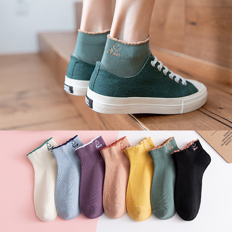 Tất vớ nữ nam cổ ngắn trắng giấy lười dễ thương hàn quốc đẹp TAGU chân thấp nhún đủ màu trơn đen, đỏ, vàng, xám, xanh