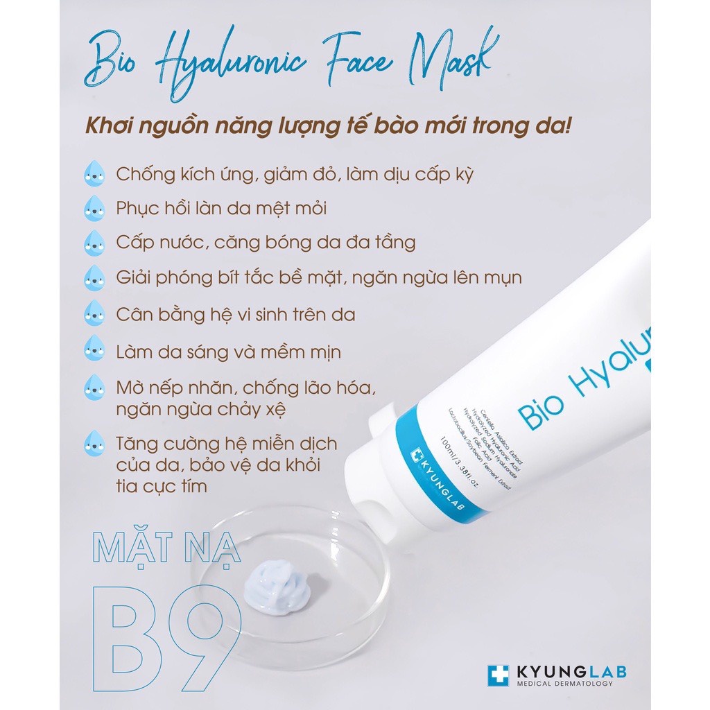 Mặt nạ KYUNG LAB VITAMIN B9 BIO Hyaluronic Face mask cấp ẩm, làm dịu da, ngừa lão hóa 100ml