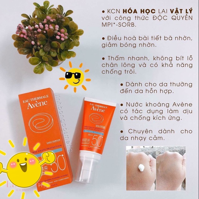 Kem chống nắng Avene Emulsion và xịt khoáng Avene Emulsion 50ml