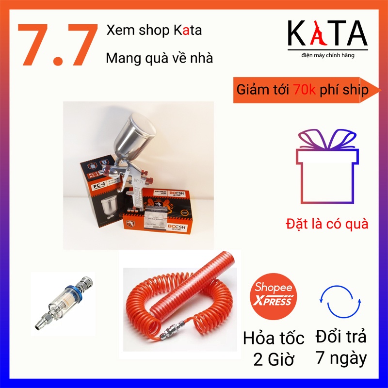 Súng sơn BOCSH + Lọc hơi nước cho súng phun sơn + Dây hơi xoắn dành cho thợ sơn xe, thợ sơn đồ mỹ nghệ, nhà cửa
