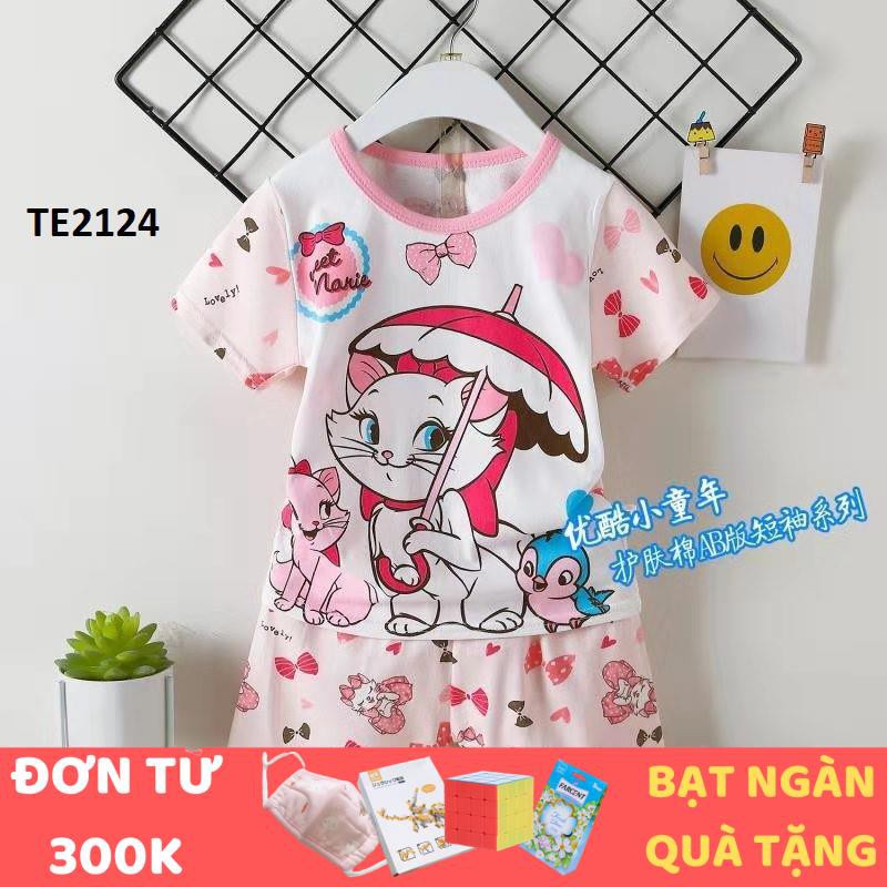 [Mã FAMAYFA2 giảm 10K đơn 50K] [QUÀ 1/6 CHO BÉ] Bộ thun cotton bé gái hình mèo che ô, SMARTKIDS