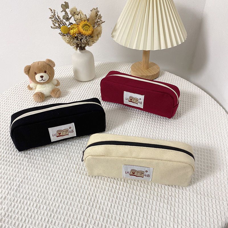 Túi Đựng Bút Bằng Vải Canvas Sức Chứa Lớn Màu Trơn Đơn Giản Có Khóa Kéo Dành Cho Học Sinh Nam Nữ