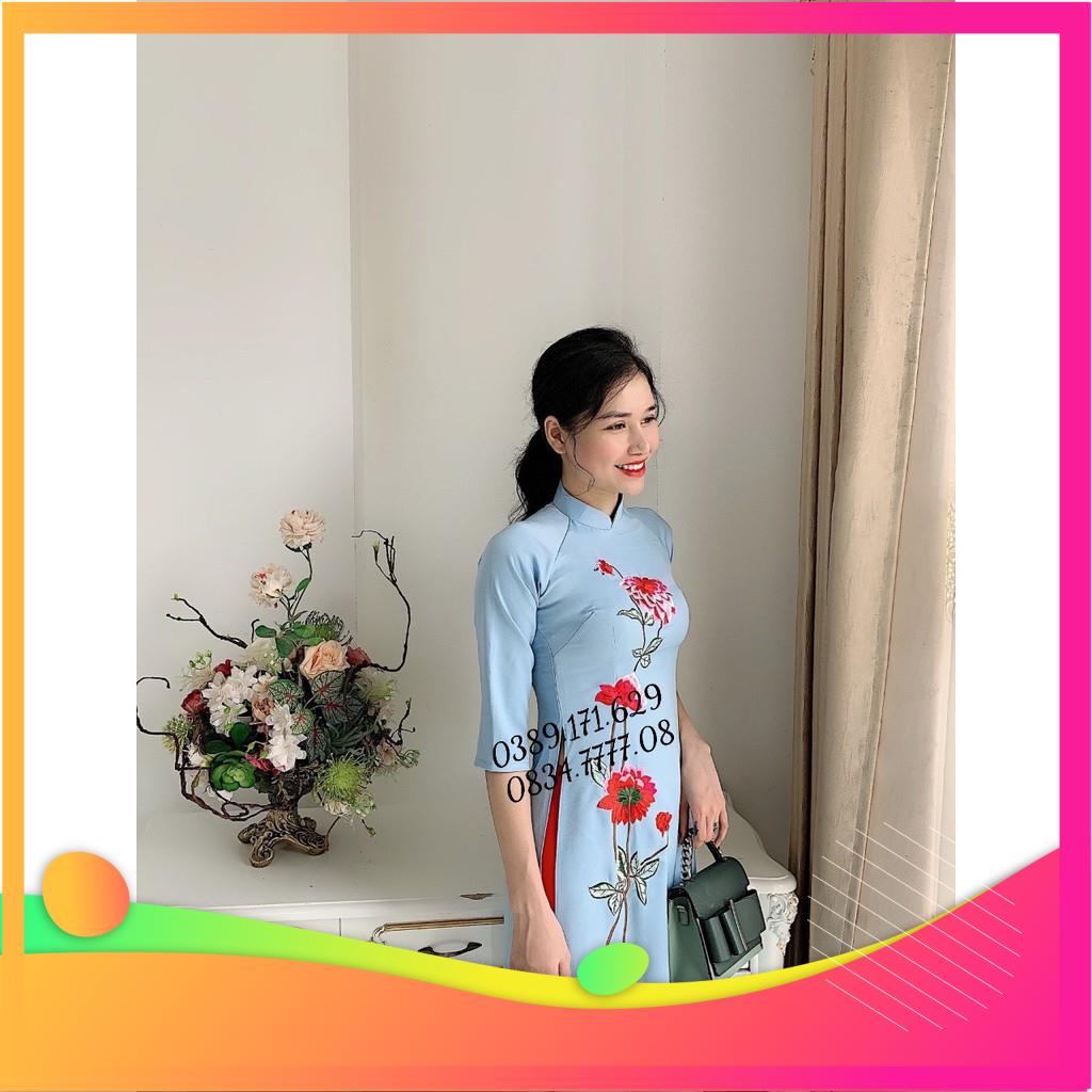[Siêu Rẻ-Siêu đẹp} -Áo Dài Lụa Tây Thi Thêu Hoa