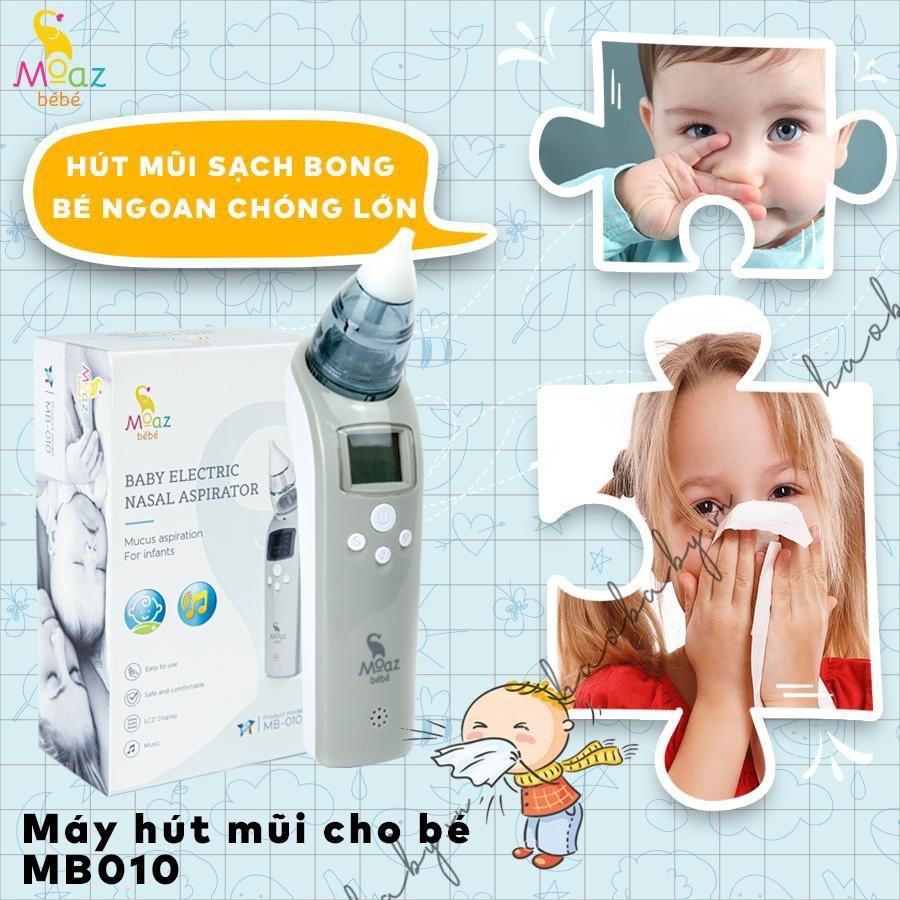 [Hàng chính hãng] Máy hút mũi Moaz Bebe pin điện trẻ em, dụng cụ vệ sinh mũi an toàn cho bé sơ sinh MB010