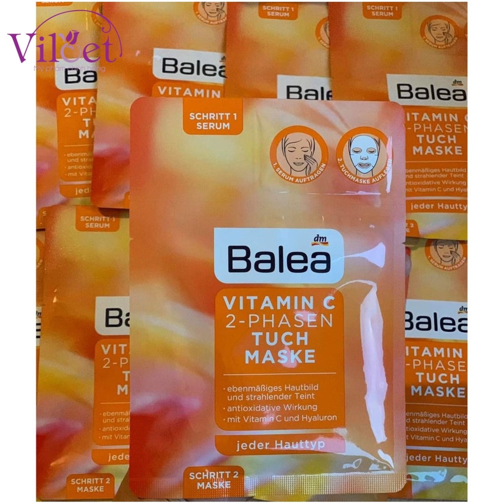 Sữa rửa mặt & mặt nạ ngủ Vitamin C Balea Serum Đức, mask giấy làm trắng da  - Shop Viloet