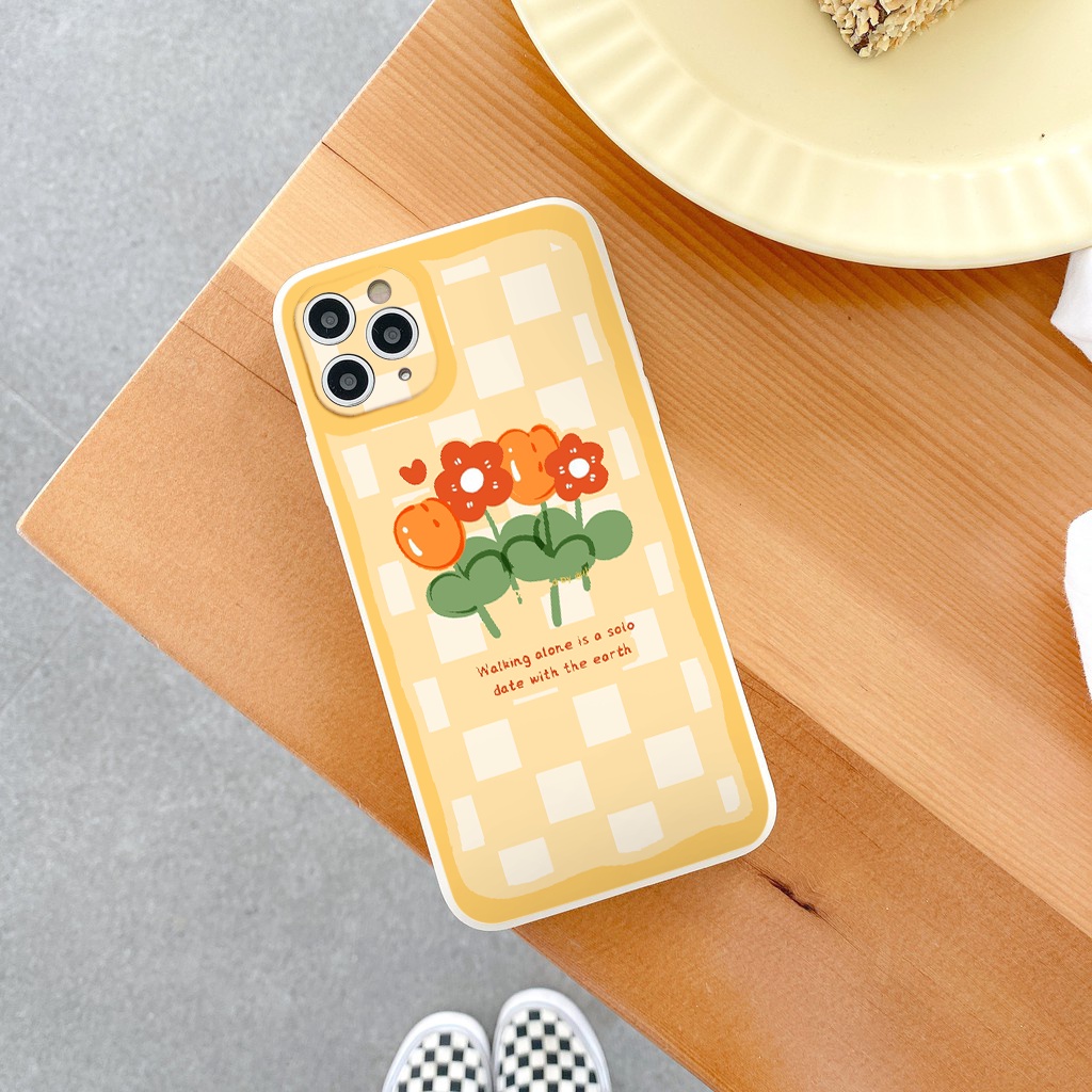 Ốp lưng iphone cạnh vuông lỗ camera Hoa xinh caro ốp iphone 6/6splus/7/7plus/8/8plus/x/xr/xs/11/12/13/pro/promax tr1105