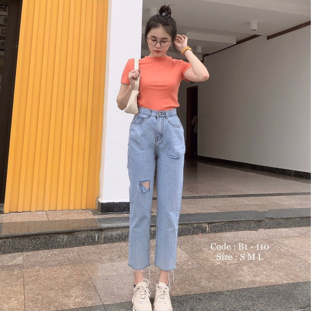 Quần jean nữ baggy King168, quần nữ co dãn nhẹ mẫu THU55
