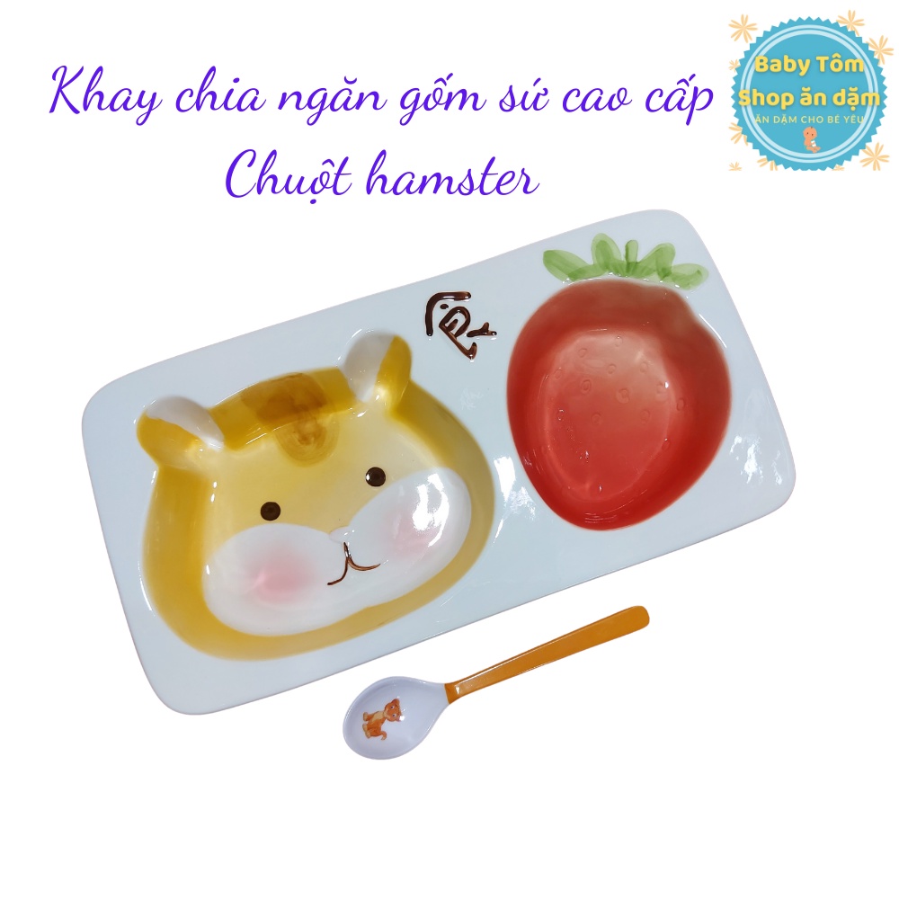 Khay gốm sứ ăn dặm cao cấp hình HAMSTER/ HEO NPP Baby Tôm