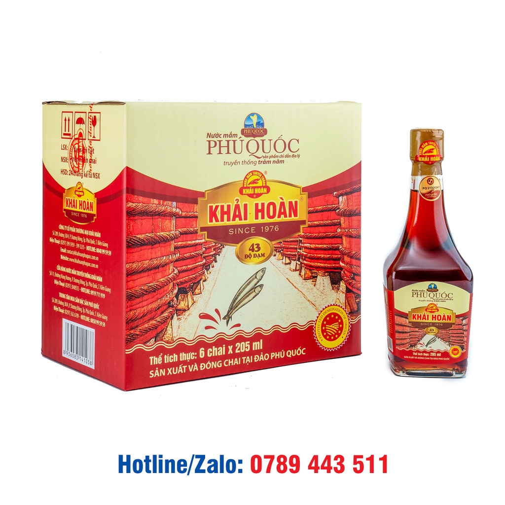 Nước mắm Khải Hoàn - Phú Quốc  43 độ - chai 205ml