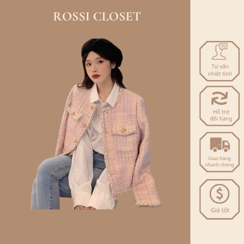 Áo dạ tweed phối màu siêu xinh phong cách Hàn Quốc sang chảnh_ hàng order kèm ảnh thật