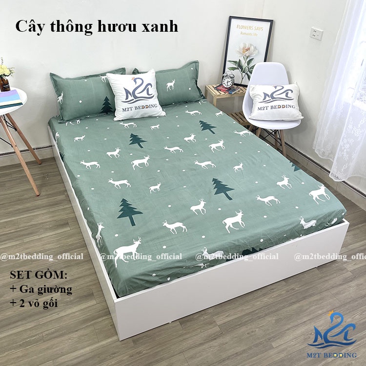 Ga giường Cotton 3D và 2 vỏ gối M2T Bedding, drap bọc nệm phong cách Hàn Quốc đủ size m2/m6/m8 bo chun