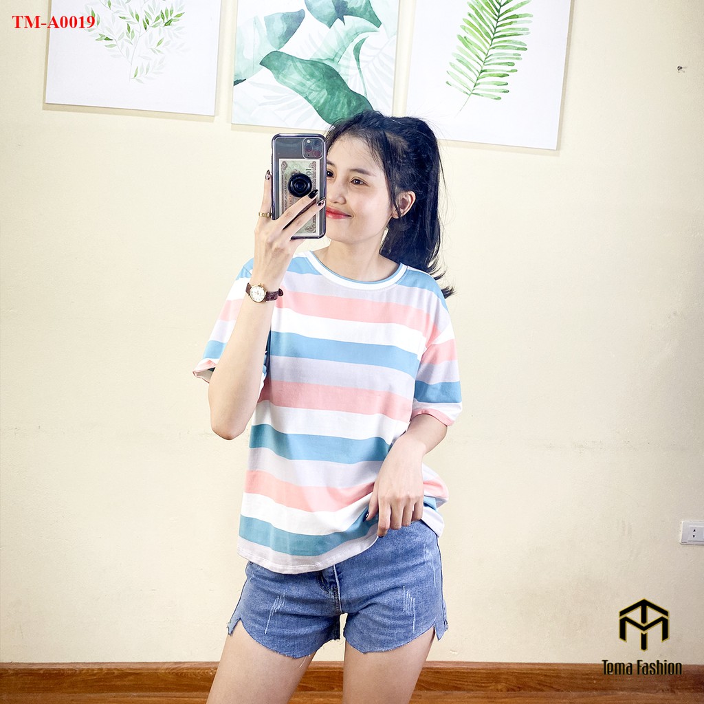 Áo phông nữ TEMA - Áo thun nữ kẻ ngang siêu xinh nhiều màu cổ tròn chất cotton siêu mát | BigBuy360 - bigbuy360.vn
