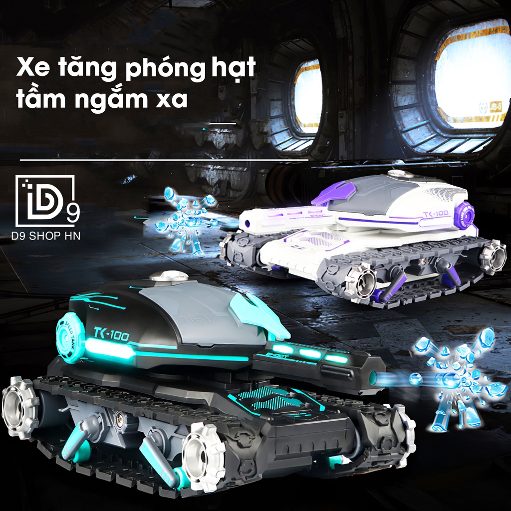 Xe tăng điều khiển 2.4G có đèn và nhạc, Đồng hồ cảm biến, Xoay 306 độ, Tặng đầy đủ phụ kiện, D9 Shop