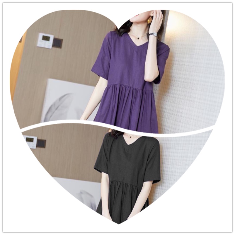 Đầm dài qua gối dáng rộng cổ chữ V màu tím thiết kế mới thời trang cho nữ