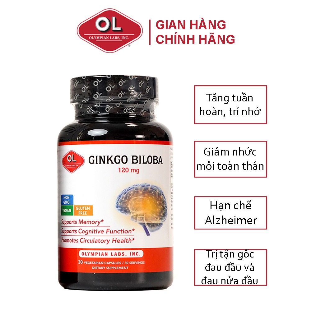 Tăng cường tuần hoàn giảm đau đầu và nửa đầu Ginkgo Biloba 120mg Olympian Labs hộp 30 viên