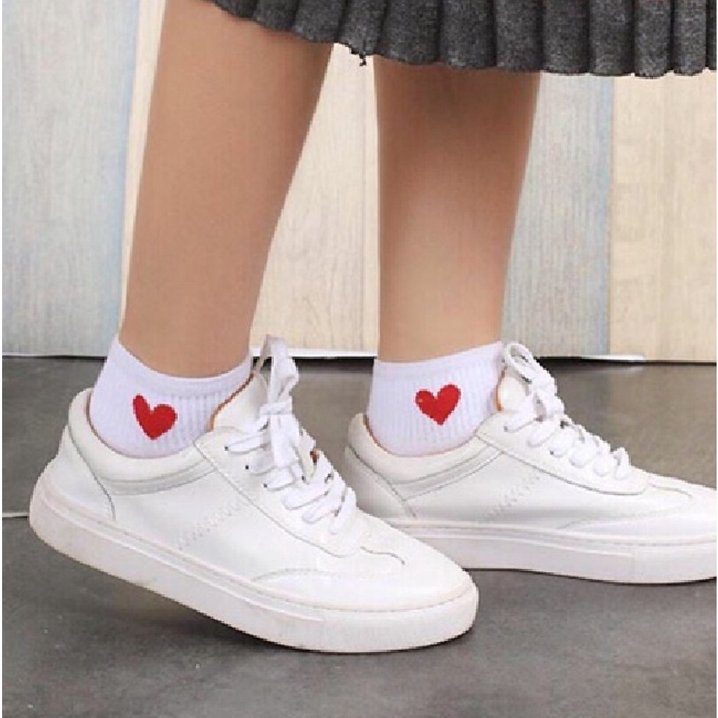 Tất trái tim vải cotton, tất trắng trơn đẹp nam nữ co giãn 4 chiều, thâm hút mồ hôi, mịn chân Talabishop