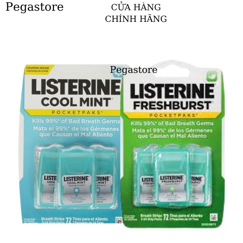 Miếng Ngậm Thơm Miệng LISTERINE Freshburst Pocketpaks Breath Strips (Xanh Lá/xanh dương) (3x24)