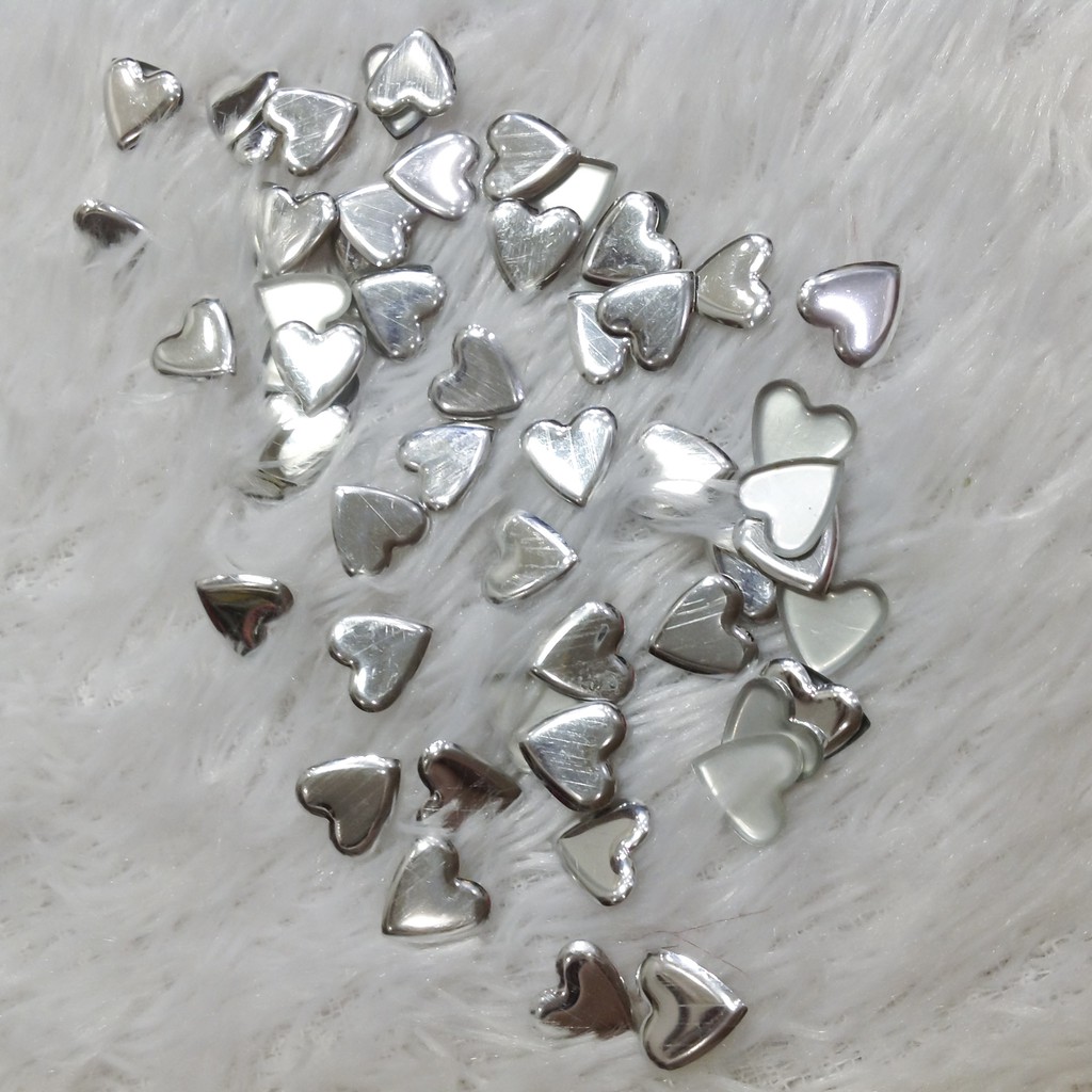 Gói 12 hạt trái tim bạc ủi nhiệt dễ thương sticker nhôm đính kết trang phục giày dép