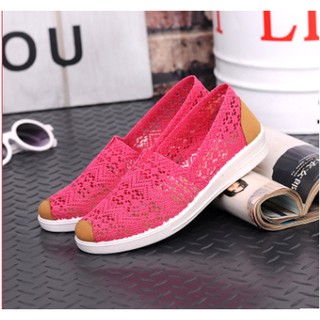 Giày Slip On Ren Lưới Nữ Đế Trắng