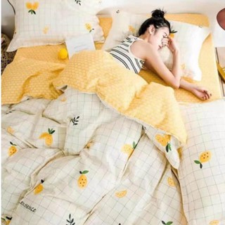 Bộ chăn ga gối poly nhập khẩu,đủ kích thước,mẫu karo trắng dứa vàng