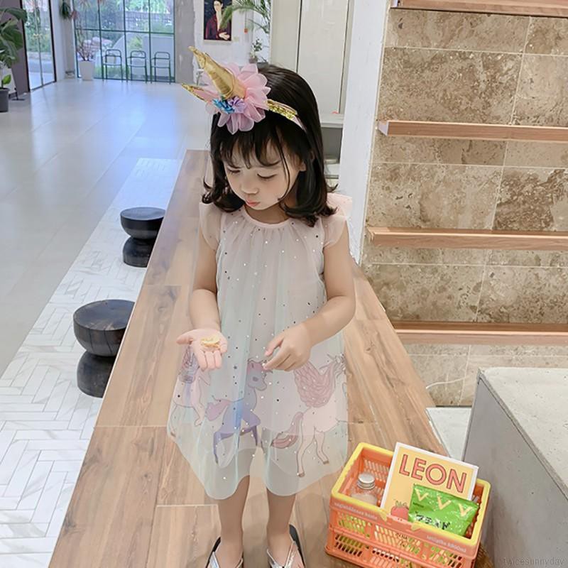 Set đầm lưới kèm băng đô nơ đáng yêu cho bé gái