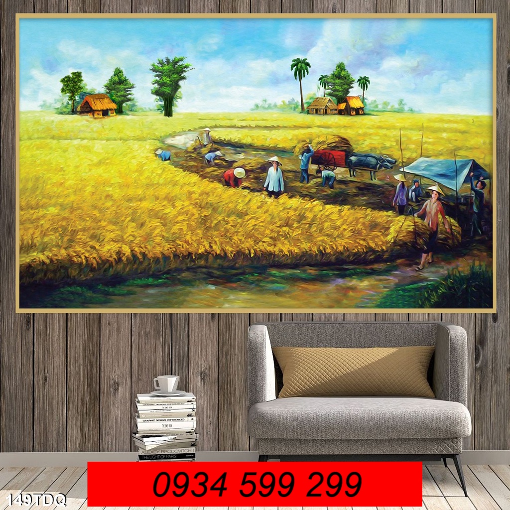 Gạch tranh 3d phong cảnh cánh đồng lúa chín -tranh gạch 3d ốp tường BF0184