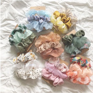 [RẺ VÔ ĐỊCH] Set 3 dây chun buộc tóc scrunchies vải kẻ trong Hàn Quốc - Phụ kiện cột tóc