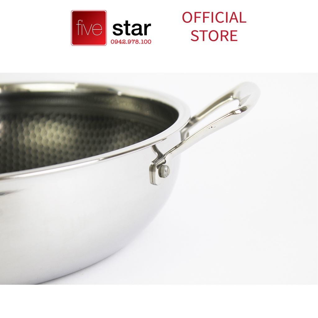 Chảo tổ ong chống dính 2 quai FiveStar  3 lớp đáy liền inox 304 ( 24cm / 26cm /28cm  ), tặng 1 sạn inox