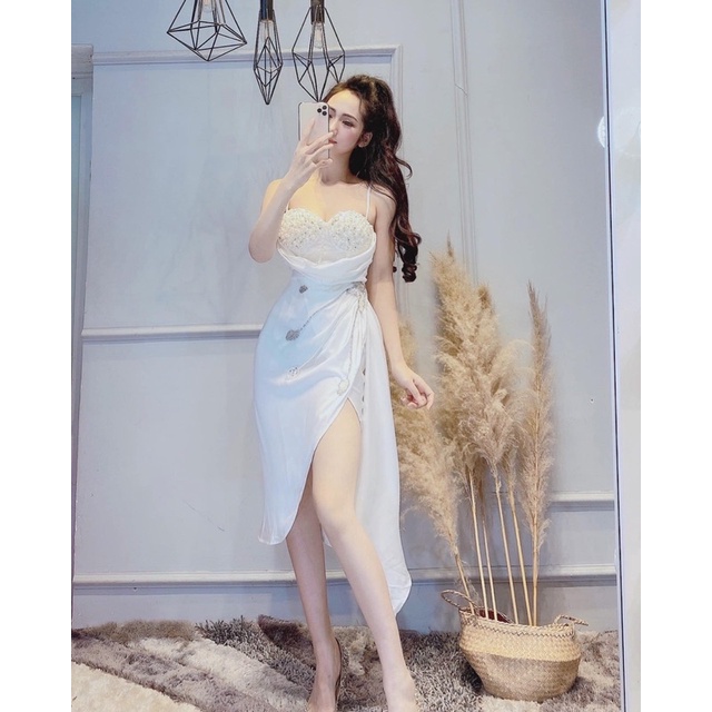 Đầm body 2 dây dự tiệc lệch tà siêu xinh TRIPBLE T DRESS - size M/L- MS187Y