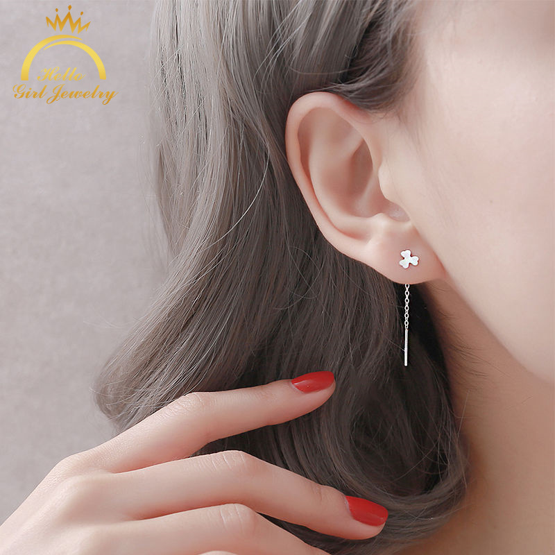 Bông tai dài hình cỏ may mắn đơn giản thời trang phong cách Hàn Quốc