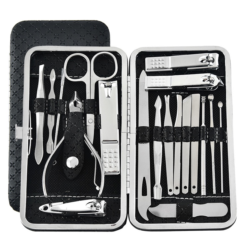 Bộ kềm cắt mài dũa móng 12/16/19 món chuyên dụng cao cấp kèm bao da và hộp đựng tiện lợi, bộ dụng cụ làm móng tiện ích