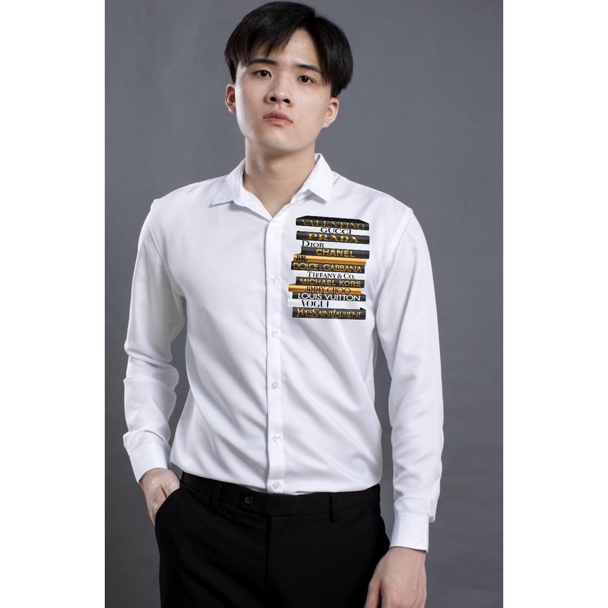 ÁO SƠ MI NAM DÀI TAY HỌA TIẾT LOGO PHỐI LÔNG VŨ CỰC ĐẸP