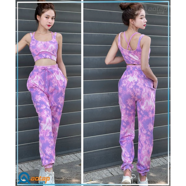 Set áo bra 2 lớp phối quần Jogger 2 túi hông tập gym, thể thao siêu xinh