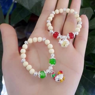 Vòng dâu tằm mix bi bạc, đá phong thuỷk