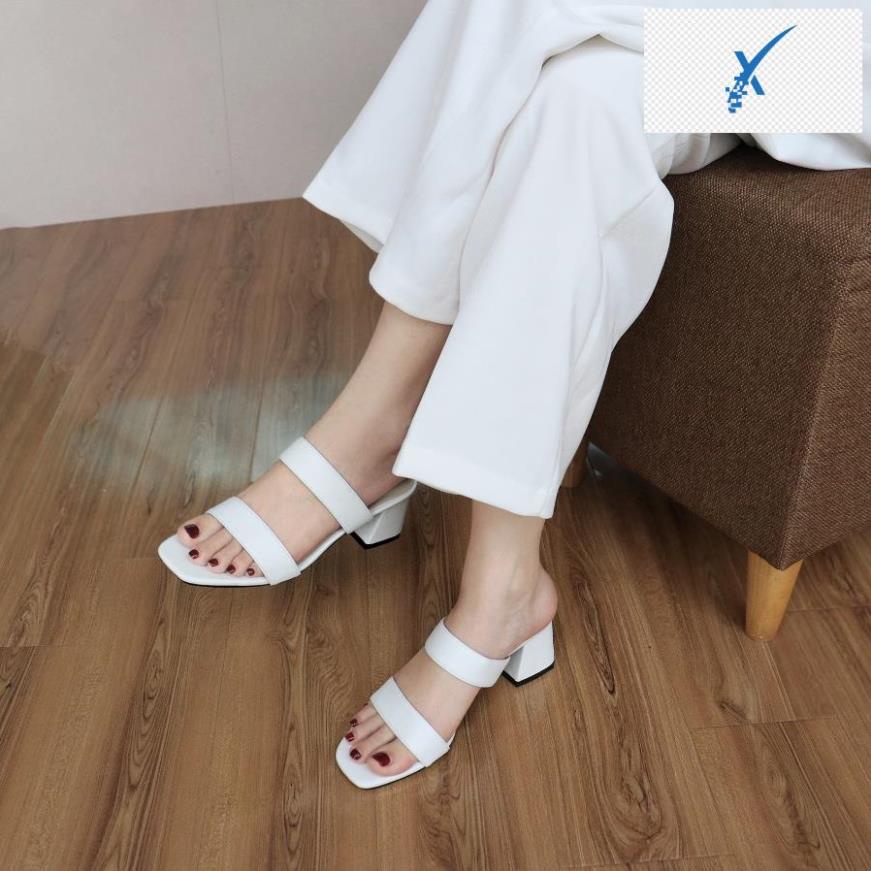 🖐️ Guốc cao gót nữ đế vuông đẹp dáng dép sandal cao 5p quai ngang mũi vuông cao cấp bAimée & bAmor – MS1665 🖐️