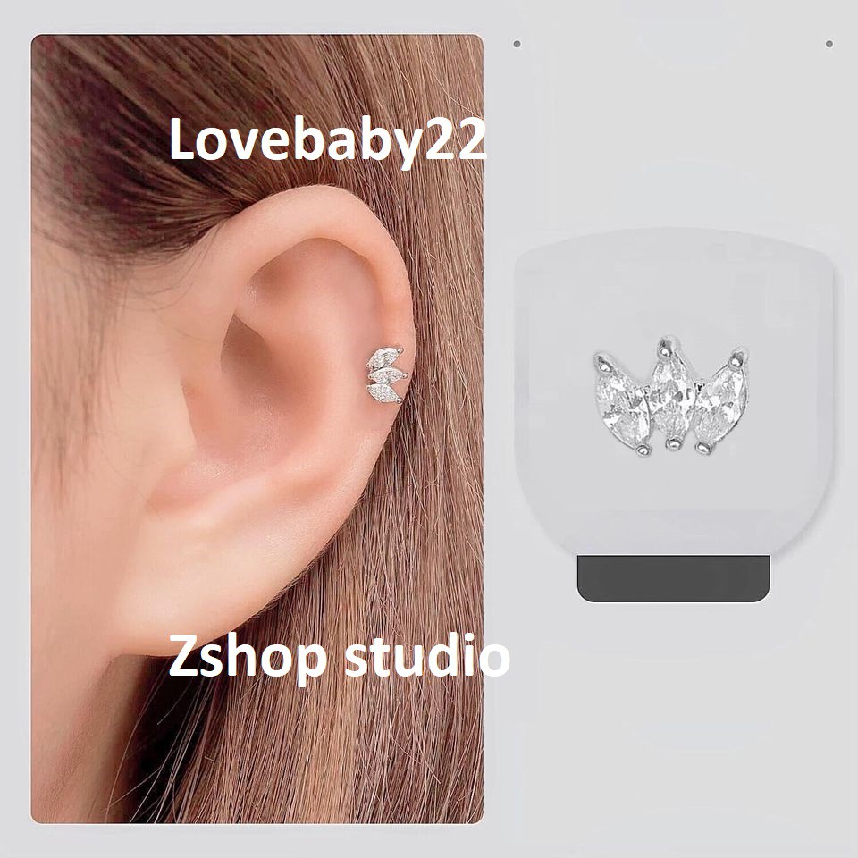 (0.8mm thân)Khuyên titan Three swings đính kim cá tính TW1