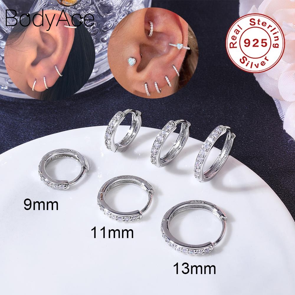 1 Đôi Khuyên Tai Tròn Mạ Bạc 925 Đính Đá Thời Trang Cho Nữ