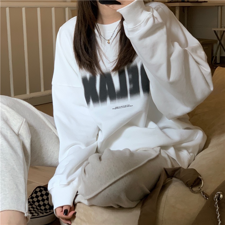 Áo Nỉ Cổ Tròn Lót Nhung Dày Dặn In Chữ Thời Trang Mùa Thu Cho Nữ