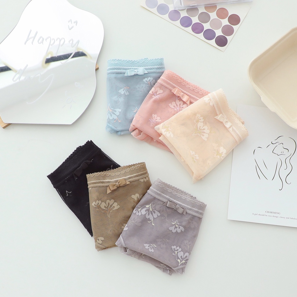 Quần lót ren nữ cao cấp Chunxuu họa tiết gấu chìm phối nơ điệu đà, chất ren mềm mại thông thoáng - QC105