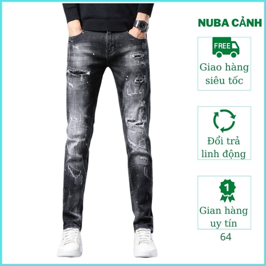 Quần jean nam màu đen rách gối đẹp giá rẻ,quần bò TAKA 64