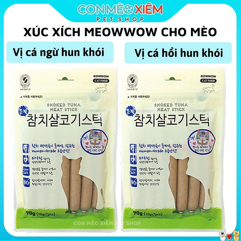 Xúc xích cho mèo Bow wow 70g, snack thưởng vị cá ngừ cá hồi cho mèo Con Mèo Xiêm