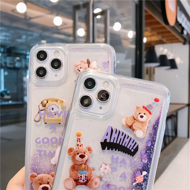 Ốp Điện Thoại TPU Mềm Họa Tiết Gấu Hoạt Hình Phối Cát Lún Lấp Lánh Cho iPhone 14 12 13 11 Pro MAX X XR XS MAX 7 8 Plus 6 6S