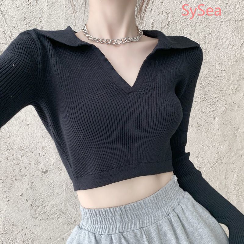 Áo dệt kim cổ chữ v dáng ôm quyến rũ thời trang cho nữ
