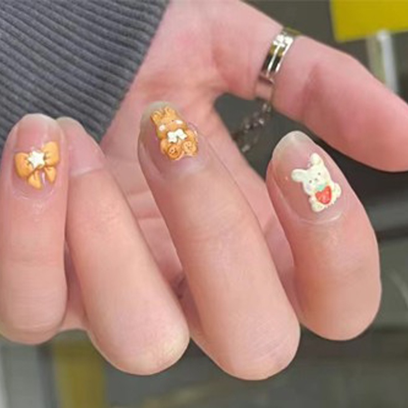 Miếng Dán Trang Trí Móng Tay In Nổi Hình Thỏ/ Gấu Hoạt Hình 5D Dễ Thương DIY