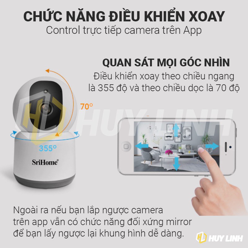 Camera Wifi Srihome SH038 4.0MP - Xem đêm có màu hỗ trợ băng tần 5G lắp trong nhà