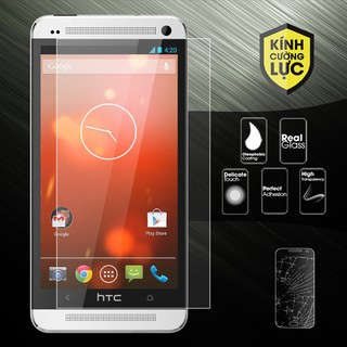 kính cường lực HTC M7 Kinh trong suốt mài cạnh tặng kèm khăn lau.