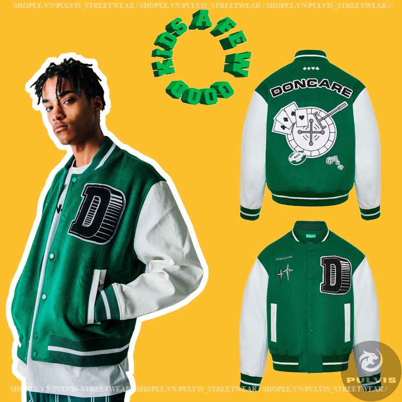 ⚡️ - Áo Varsity Jacket DONCARE CASINO JACKET GREEN, Áo khoác bomber DONCARE Varsity