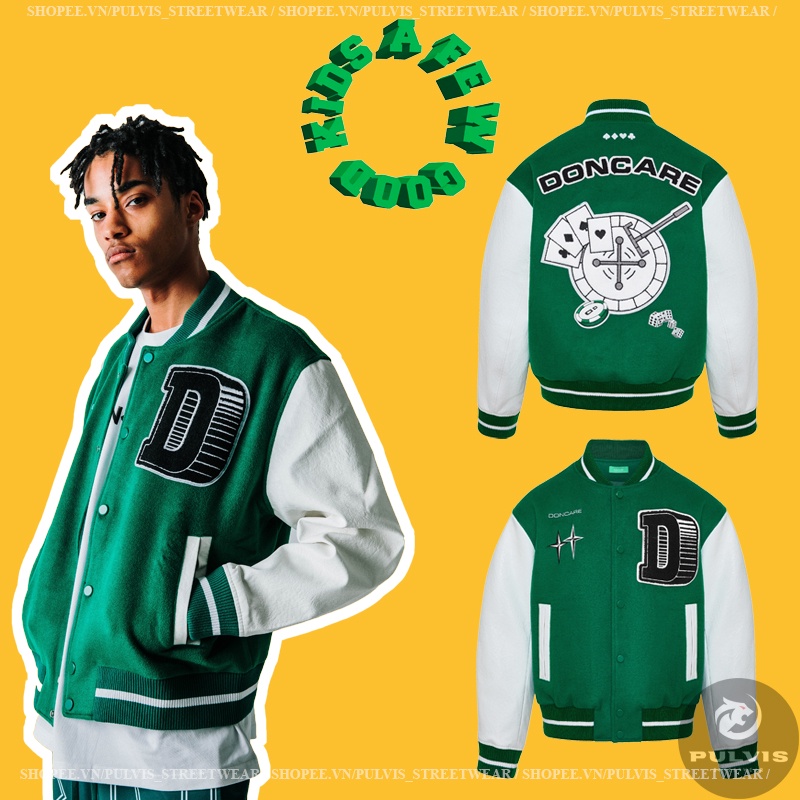 ⚡️[Mirror Quality] - Áo Varsity Jacket DONCARE CASINO JACKET GREEN, Áo khoác bomber DONCARE Varsity